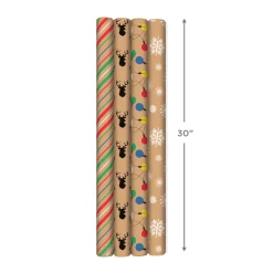Colorful Christmas 4-Pack Kraft Wrapping Paper Assortment, 88 sq. ft.