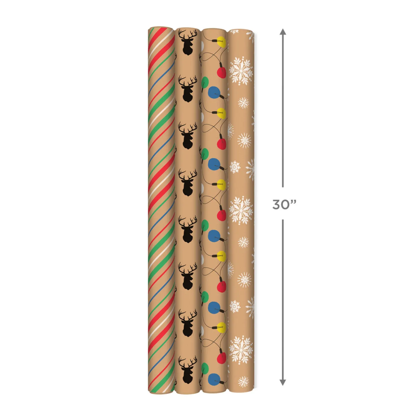 Colorful Christmas 4-Pack Kraft Wrapping Paper Assortment, 88 sq. ft.