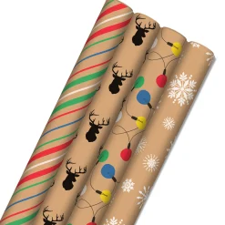 Colorful Christmas 4-Pack Kraft Wrapping Paper Assortment, 88 sq. ft.