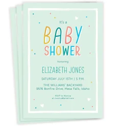 Colorful Confetti on Mint Baby Shower Invitation