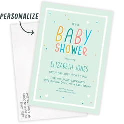 Colorful Confetti on Mint Baby Shower Invitation