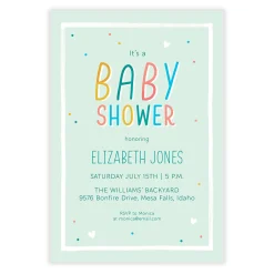 Colorful Confetti on Mint Baby Shower Invitation
