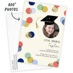 Colorful Dots and Grad Hat Graduation Invitation