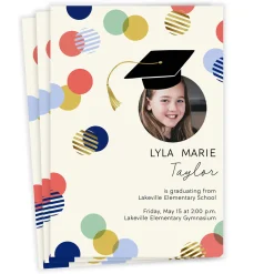 Colorful Dots and Grad Hat Graduation Invitation