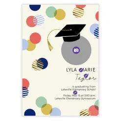 Colorful Dots and Grad Hat Graduation Invitation