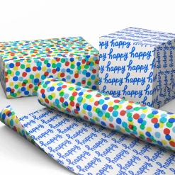 Colorful Dots/Happy Lettering Reversible Wrapping Paper Roll, 20 sq. ft.