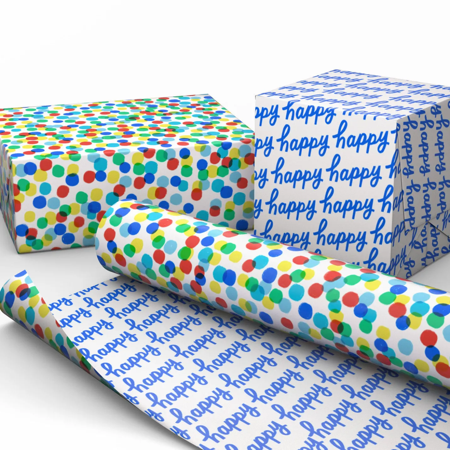Colorful Dots/Happy Lettering Reversible Wrapping Paper Roll, 20 sq. ft.