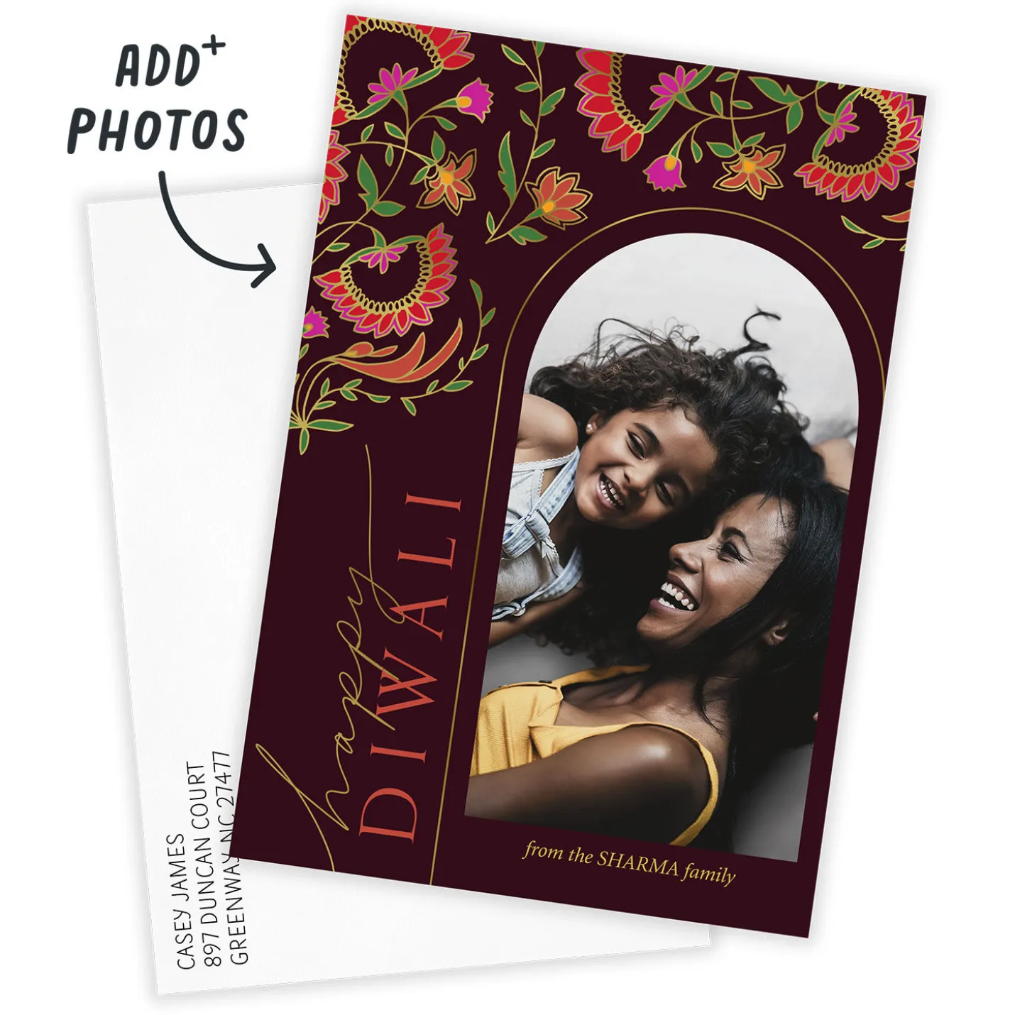 Colorful Florals Flat Diwali Photo Card