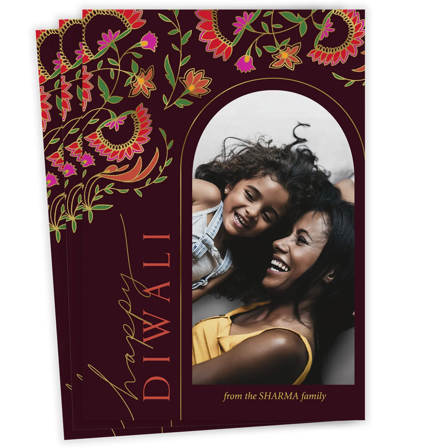 Colorful Florals Flat Diwali Photo Card