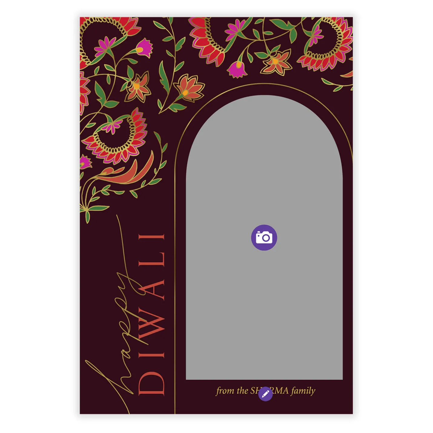 Colorful Florals Flat Diwali Photo Card