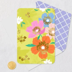 Colorful Flowers on Green Blank Card