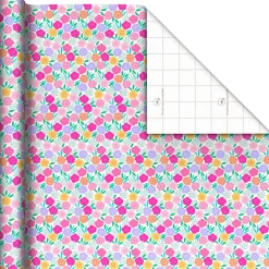 Colorful Flowers on White Tall Wrapping Paper Roll, 35 sq. ft.