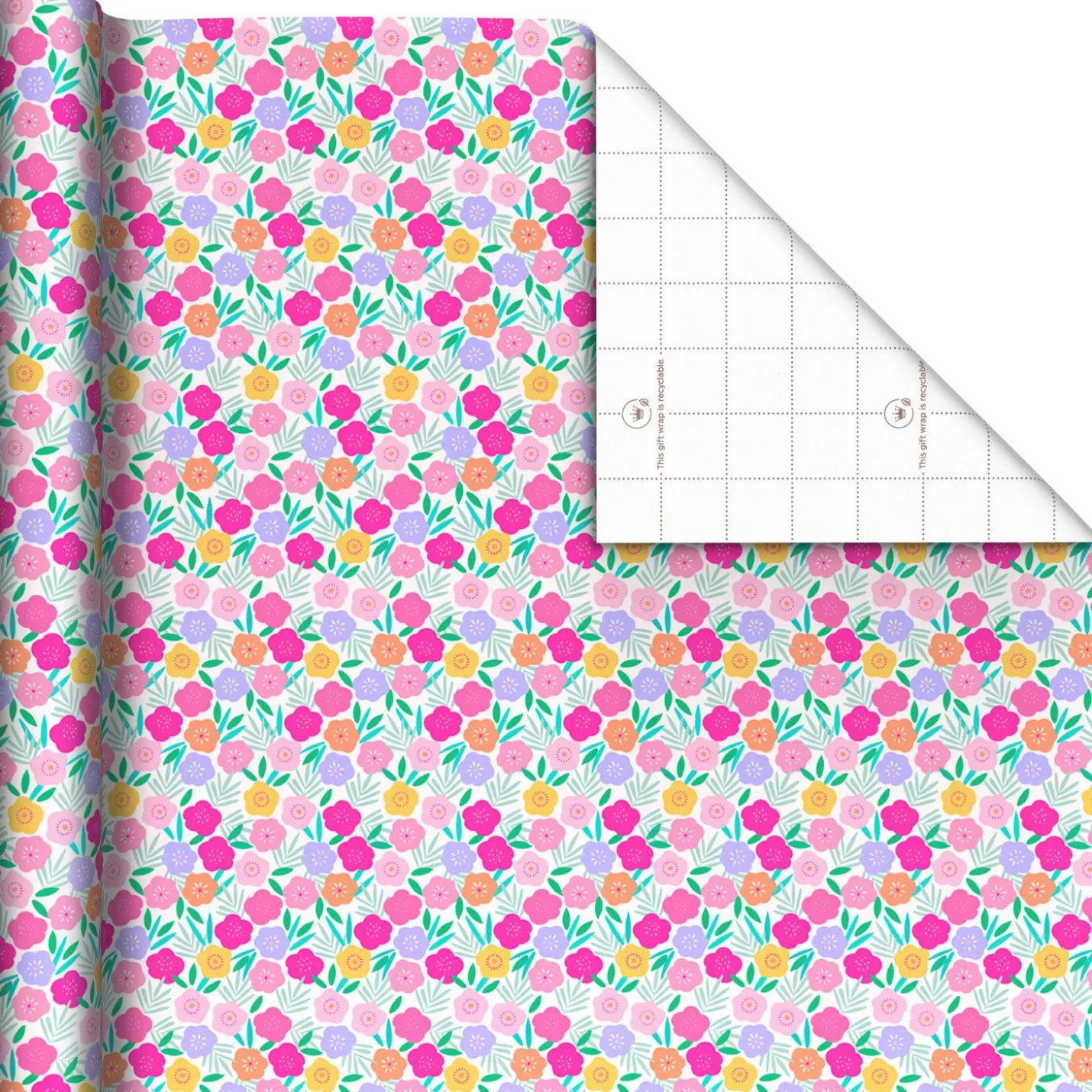 Colorful Flowers on White Tall Wrapping Paper Roll, 35 sq. ft.