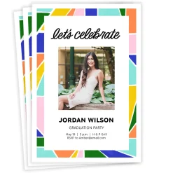 Colorful Geometric Border Flat Graduation Party Invitation