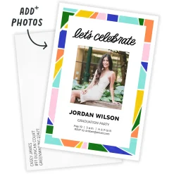 Colorful Geometric Border Flat Graduation Party Invitation