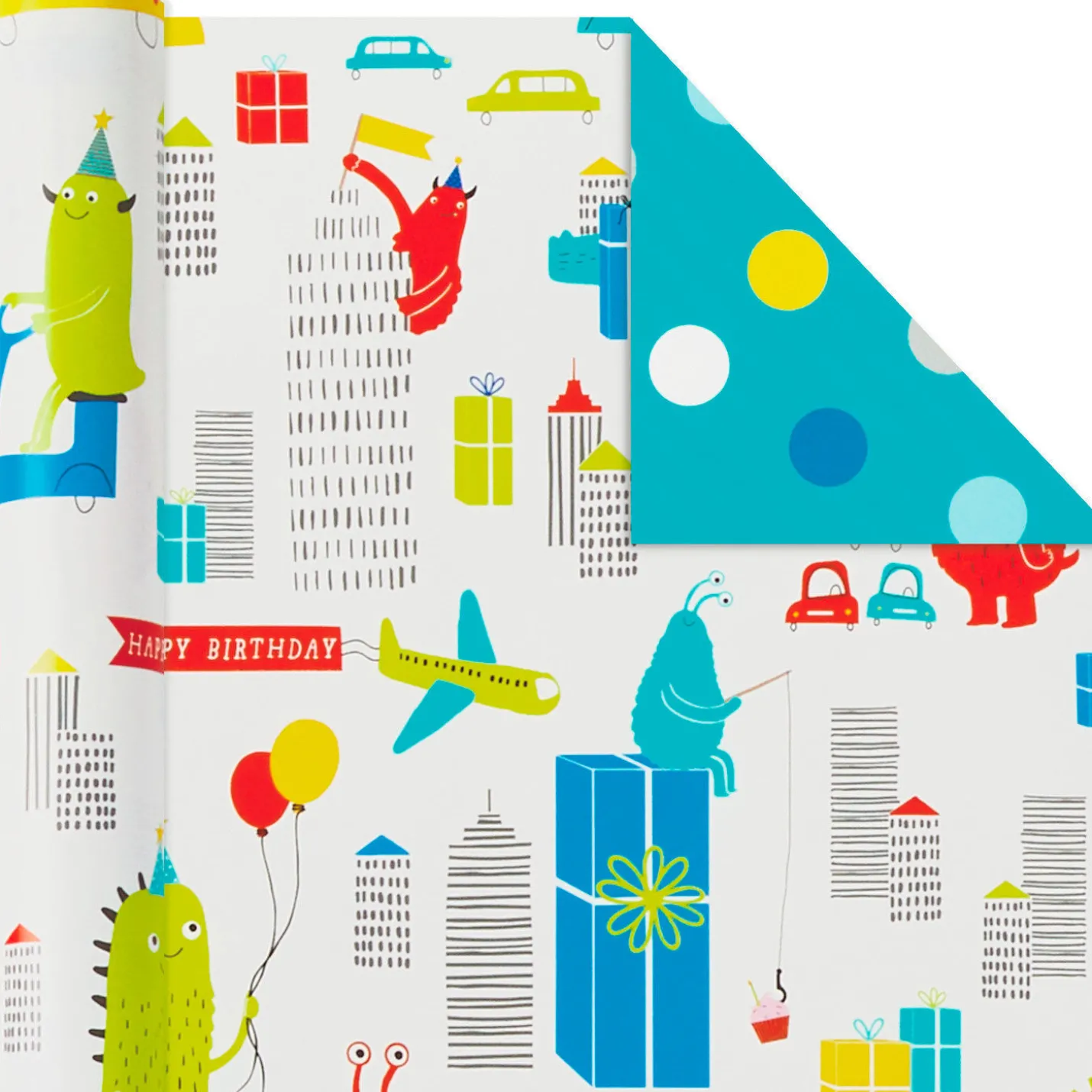 Colorful Kid Birthday 3-Pack Reversible Wrapping Paper, 120 sq. ft. total
