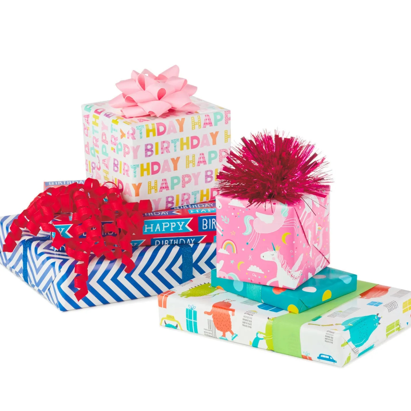 Colorful Kid Birthday 3-Pack Reversible Wrapping Paper, 120 sq. ft. total
