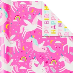 Colorful Kid Birthday 3-Pack Reversible Wrapping Paper, 120 sq. ft. total
