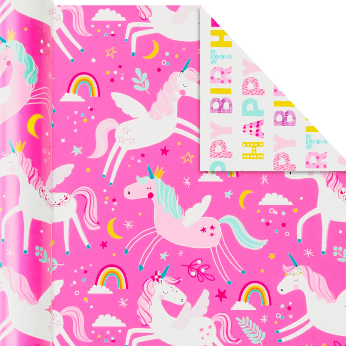 Colorful Kid Birthday 3-Pack Reversible Wrapping Paper, 120 sq. ft. total