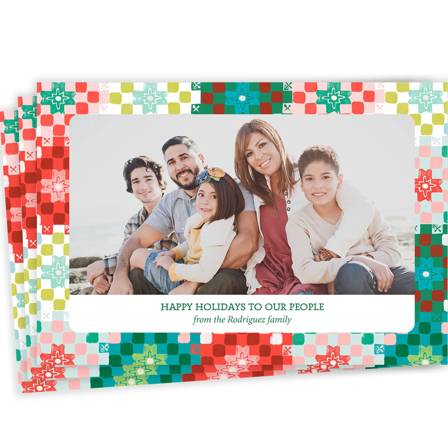 Colorful Patchwork Quilt Flat Holiday Photo Card