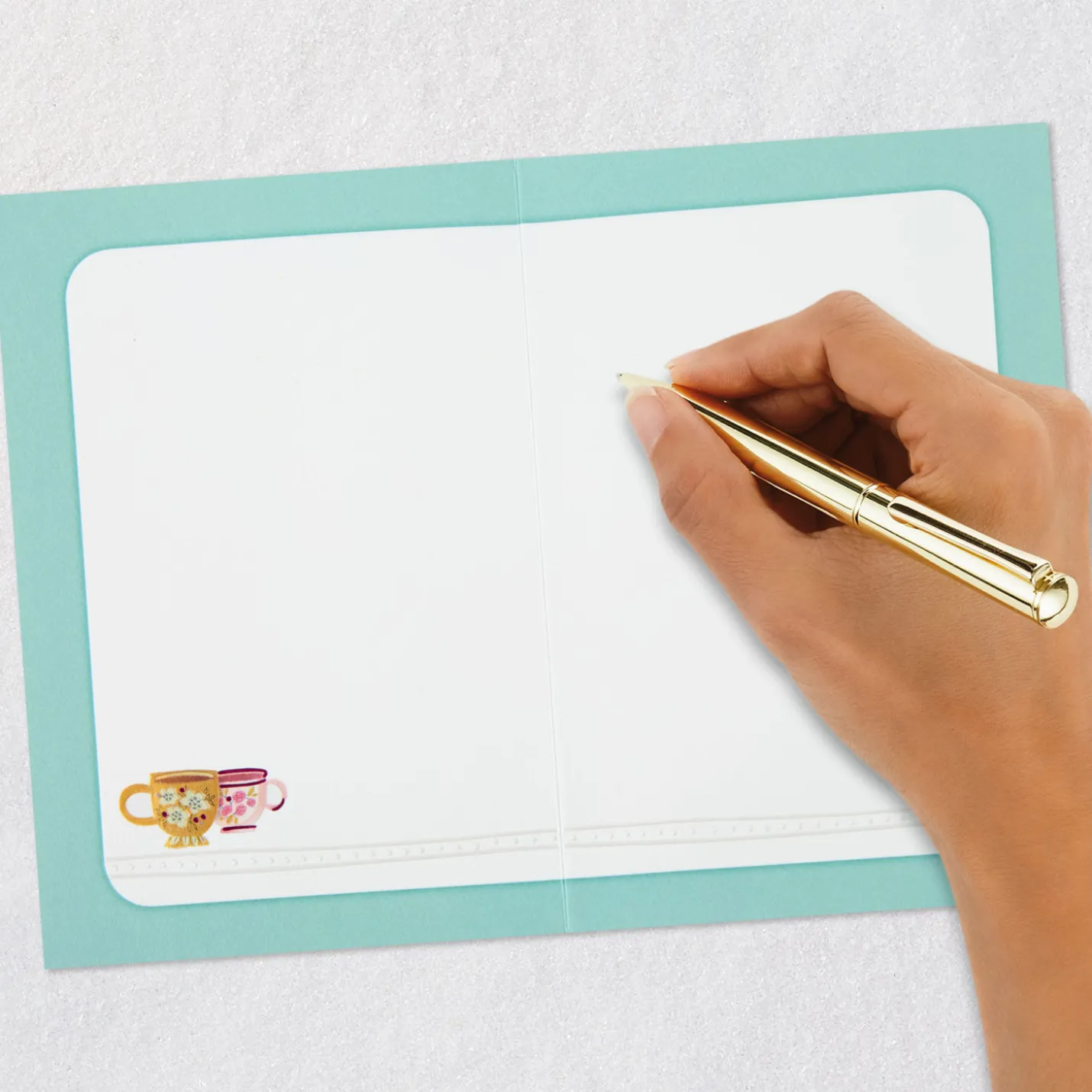 Colorful Patterned Teacups Blank Card