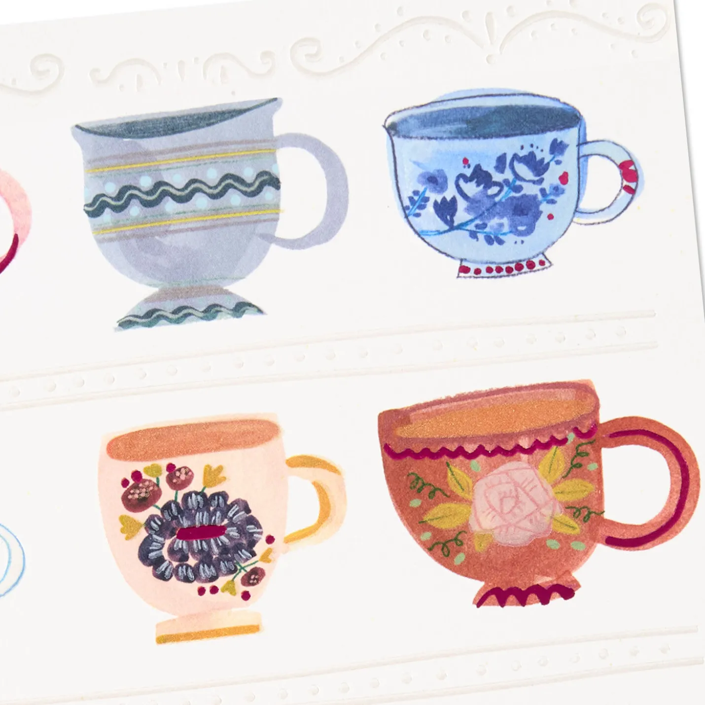 Colorful Patterned Teacups Blank Card