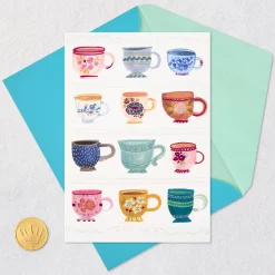 Colorful Patterned Teacups Blank Card
