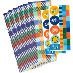 Colorful Plaid Tissue Paper With Gift Tag Stickers, 6 sheets