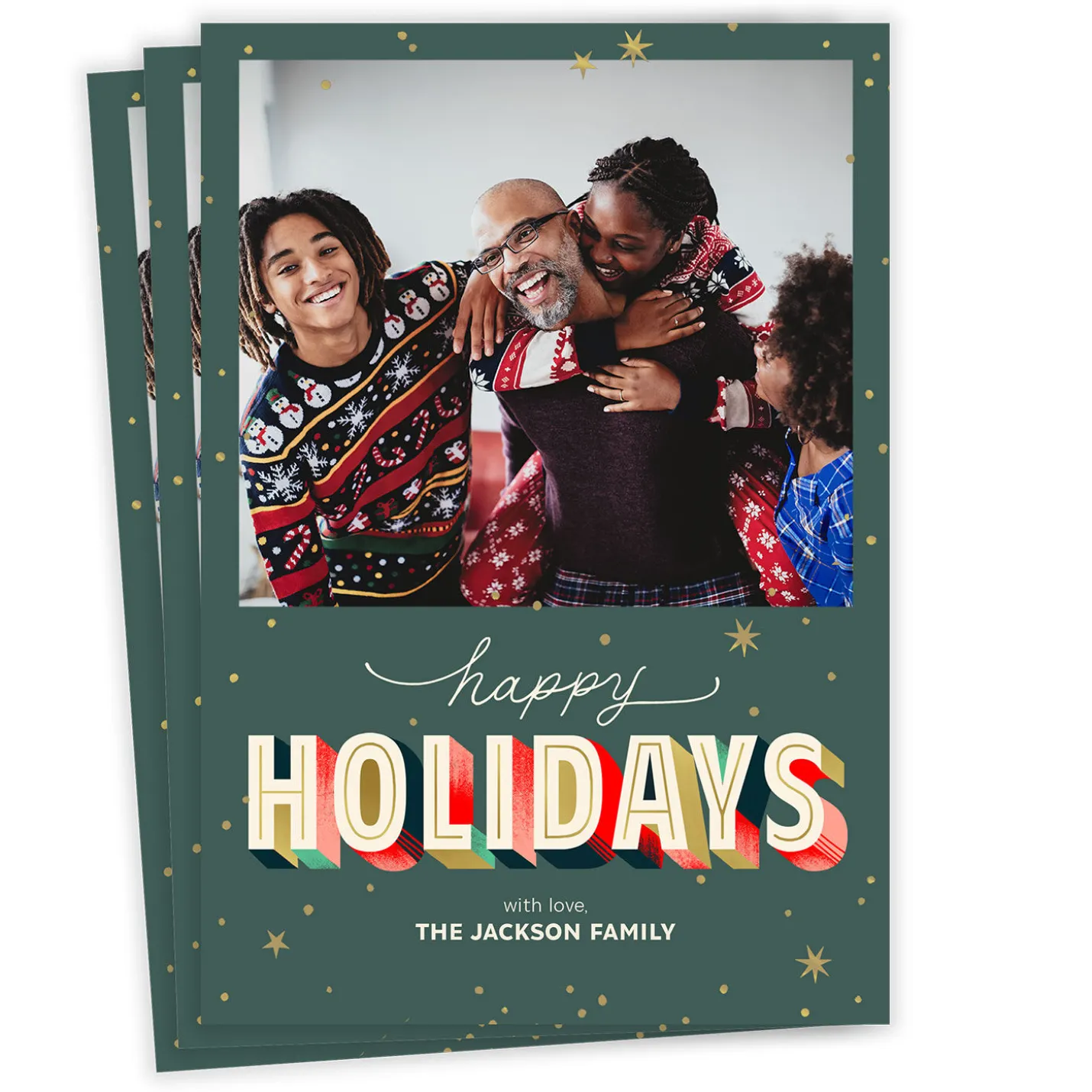 Colorful Shadowed Lettering Flat Holiday Photo Card