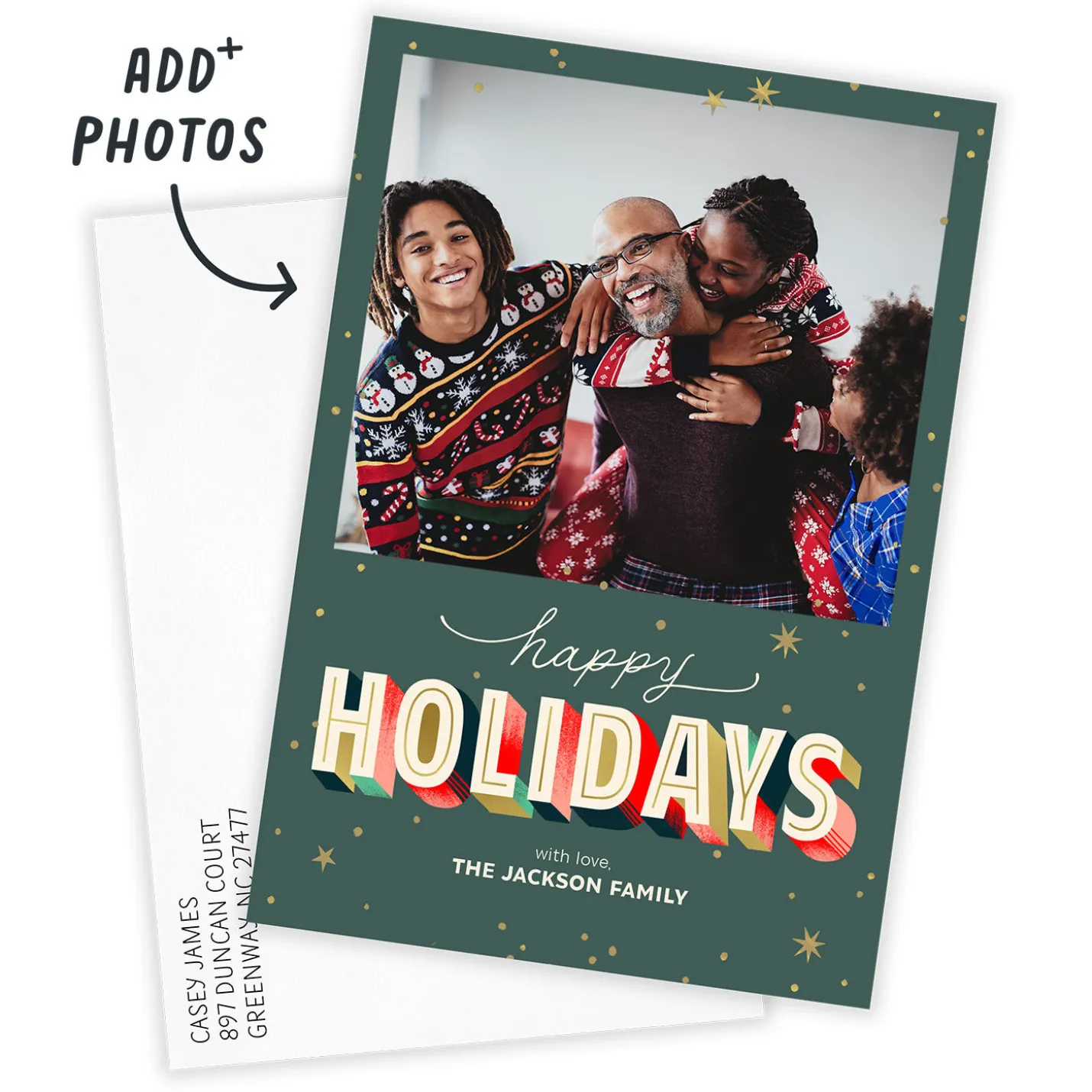 Colorful Shadowed Lettering Flat Holiday Photo Card