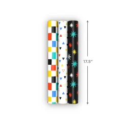 Colorful Shapes 3-Pack Assorted Wrapping Paper Mini Roll Bundle, 45 sq. ft. total