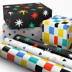 Colorful Shapes 3-Pack Assorted Wrapping Paper Mini Roll Bundle, 45 sq. ft. total