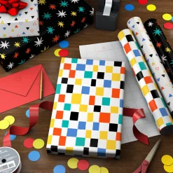 Colorful Shapes 3-Pack Assorted Wrapping Paper Mini Roll Bundle, 45 sq. ft. total