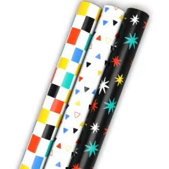 Colorful Shapes 3-Pack Assorted Wrapping Paper Mini Roll Bundle, 45 sq. ft. total