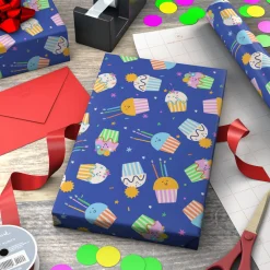 Colorful Smiling Cupcakes Tall Wrapping Paper Roll, 35 sq. ft.
