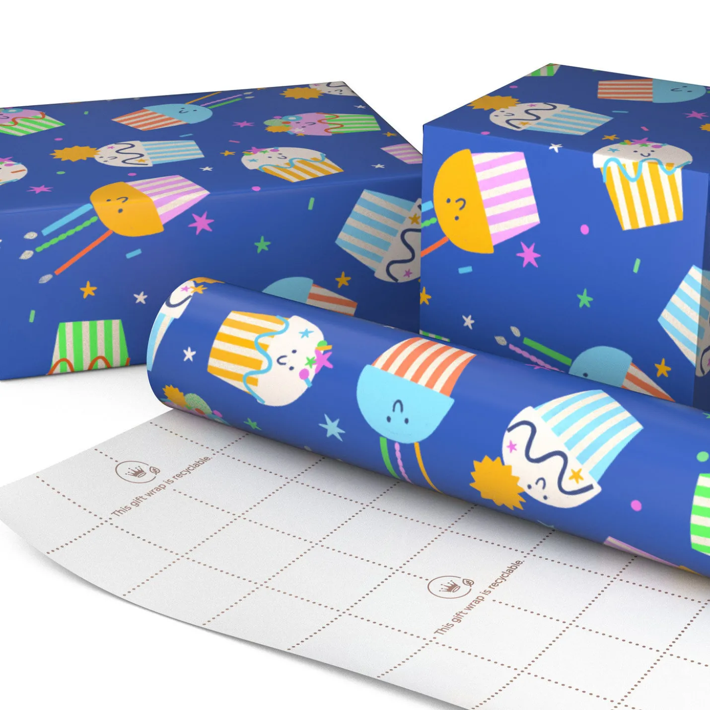Colorful Smiling Cupcakes Tall Wrapping Paper Roll, 35 sq. ft.