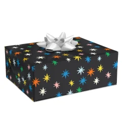Colorful Stars on Black Wrapping Paper, 20 sq. ft.