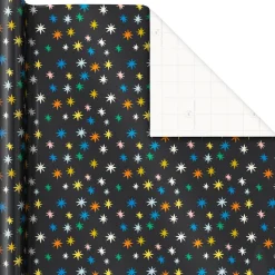 Colorful Stars on Black Wrapping Paper, 20 sq. ft.