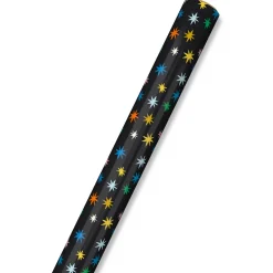 Colorful Stars on Black Wrapping Paper, 20 sq. ft.