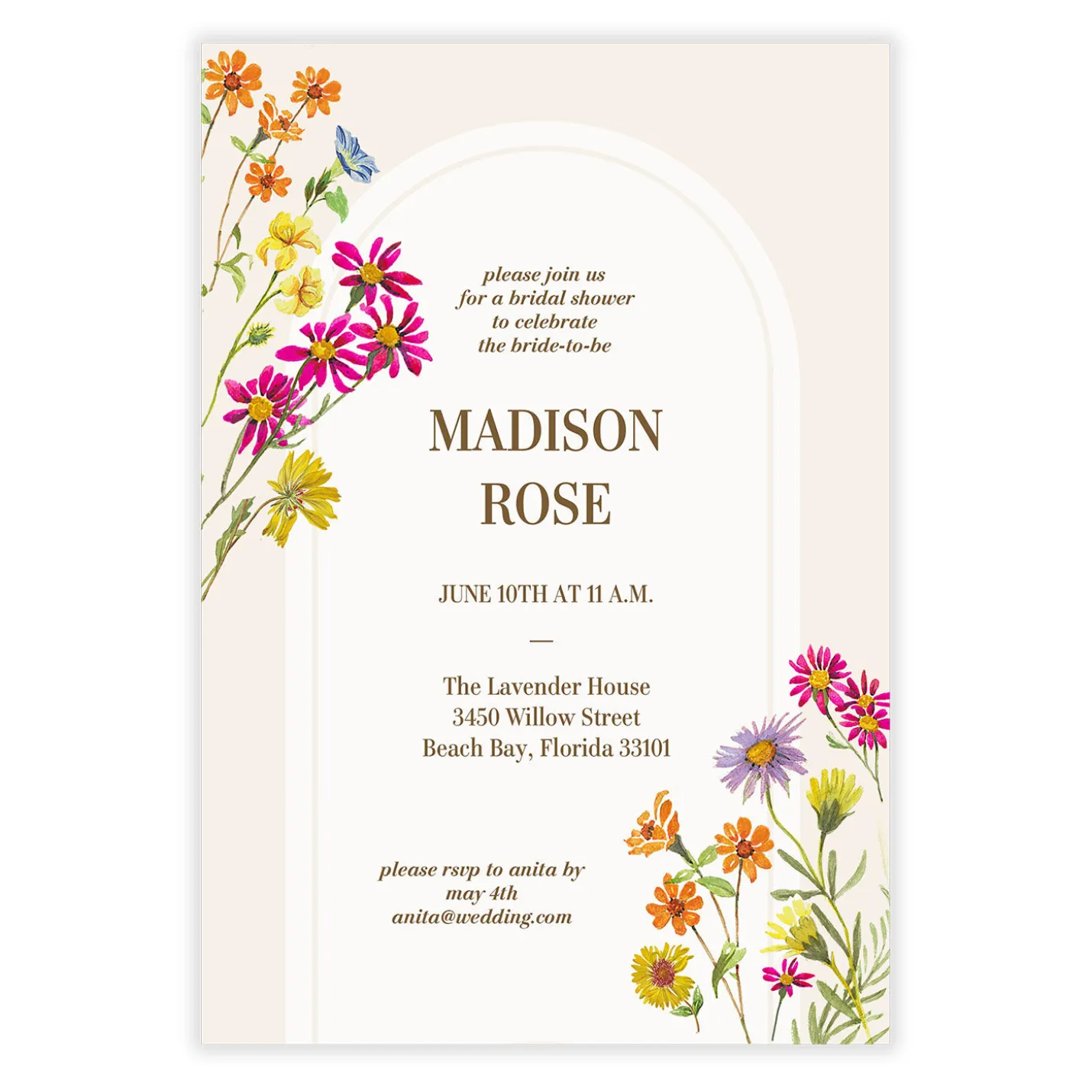 Colorful Wildflowers Bridal Shower Invitation