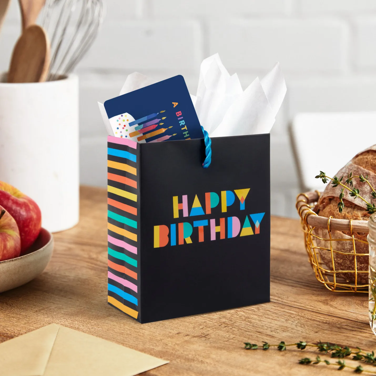 4.6" Colorful Wishes on Black Birthday Gift Card Holder Mini Bag