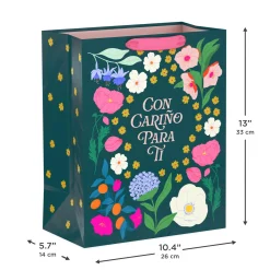 13" Con Cariño Para Ti Flowers on Green Large Gift Bag