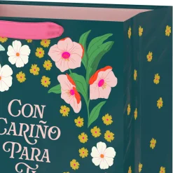 13" Con Cariño Para Ti Flowers on Green Large Gift Bag