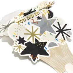 Confetti and Stars Bouquet Paper Craft Pop-Up Graduation Card With Motion
