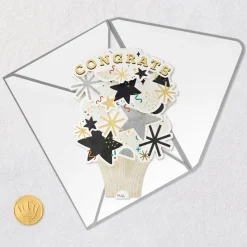 Confetti and Stars Bouquet Paper Craft Pop-Up Graduation Card With Motion