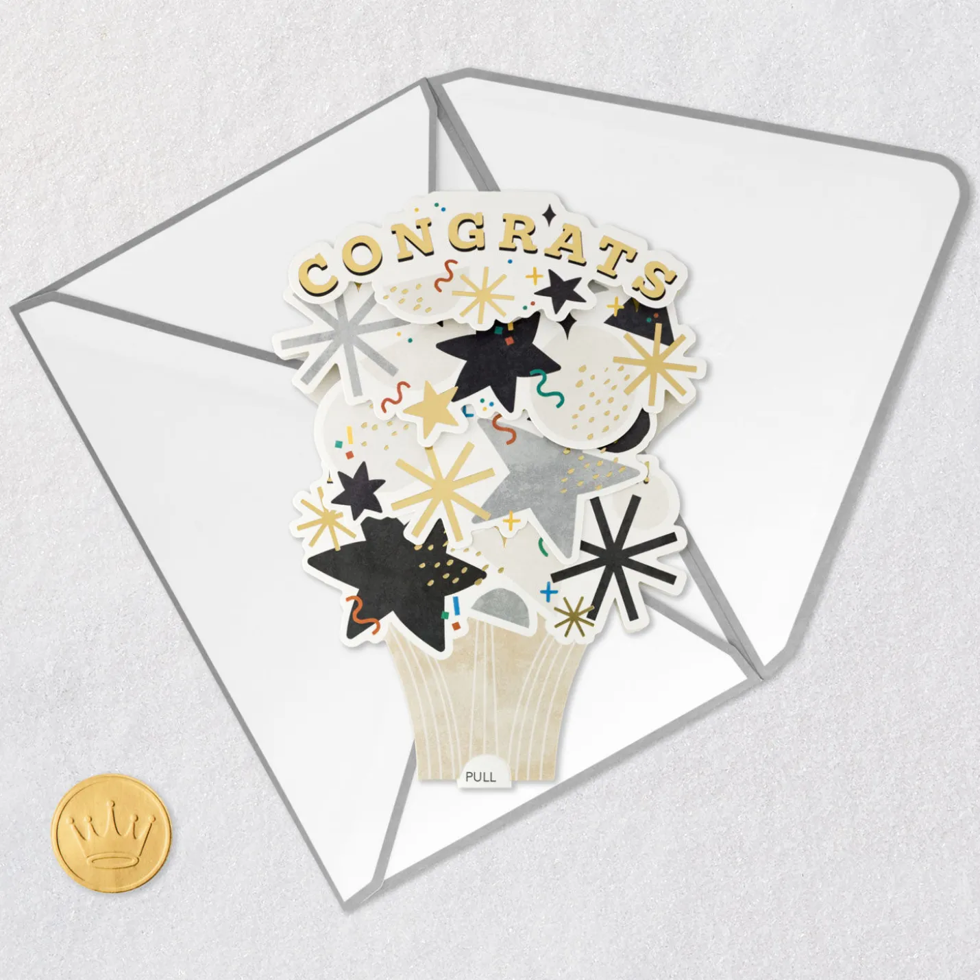 Confetti and Stars Bouquet Paper Craft Pop-Up Graduation Card With Motion