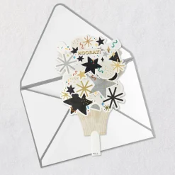 Confetti and Stars Bouquet Paper Craft Pop-Up Graduation Card With Motion