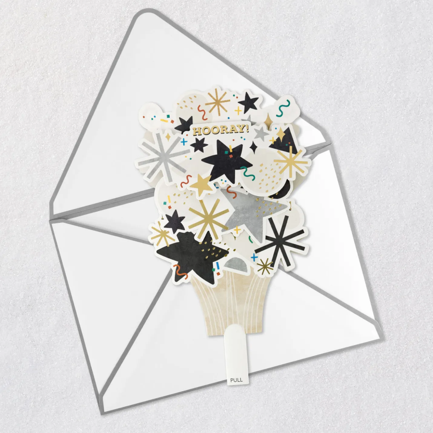 Confetti and Stars Bouquet Paper Craft Pop-Up Graduation Card With Motion