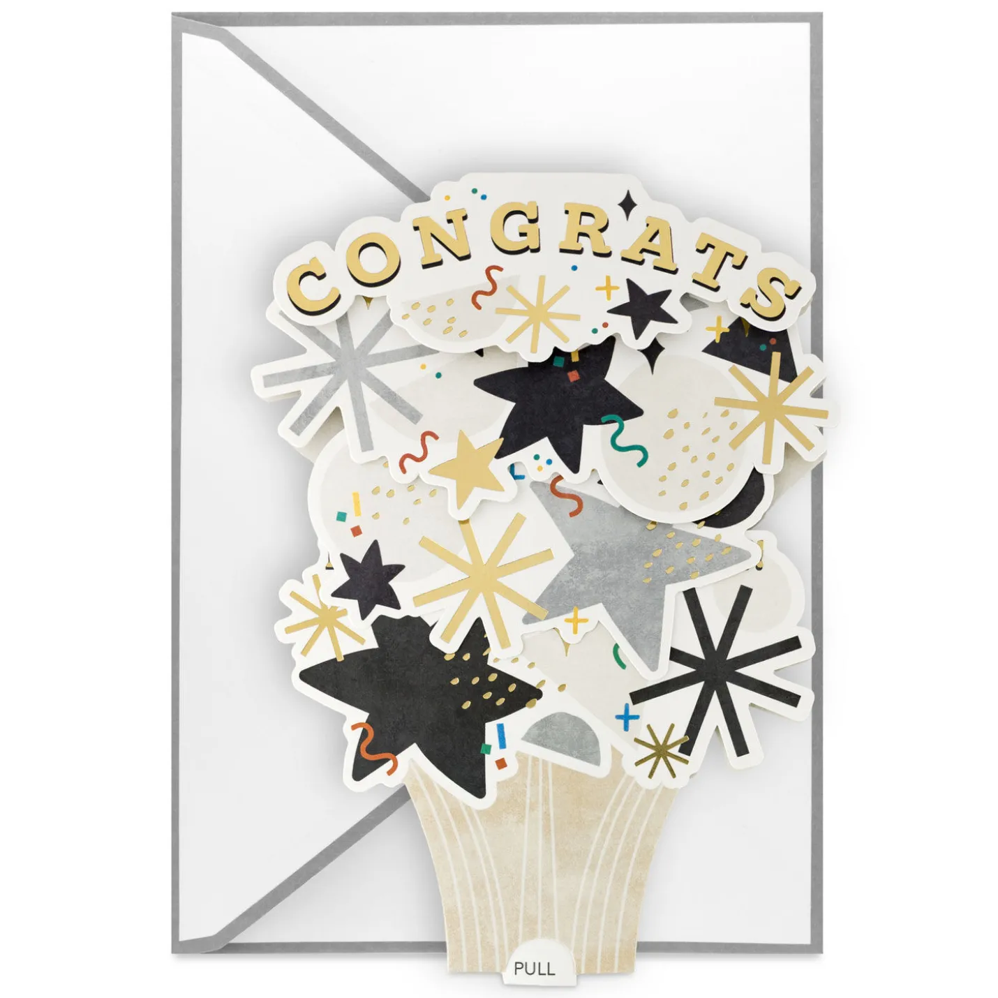 Confetti and Stars Bouquet Paper Craft Pop-Up Graduation Card With Motion