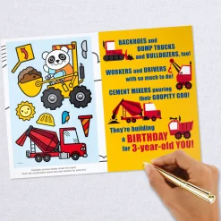 Construction Site 3rd Birthday Card With Stickers and Coloring Activity